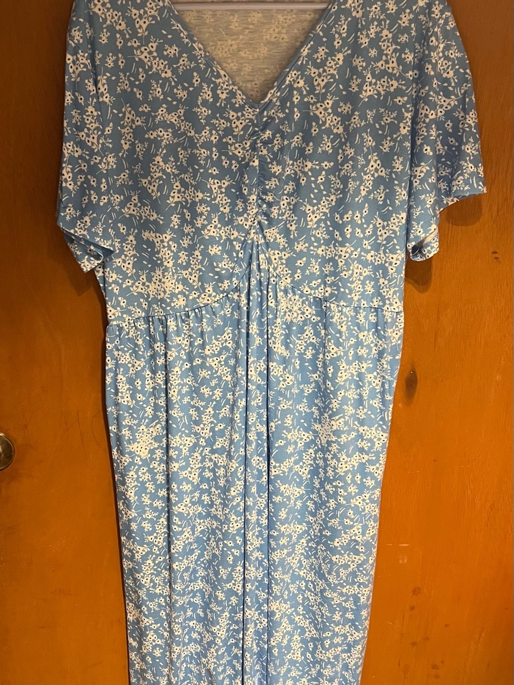 Blue Floral Maxi Dress - Lightweight V-Neck Women’s Dress